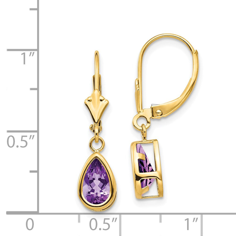 14k Yellow Gold 8x5mm Amethyst Dangle Earrings