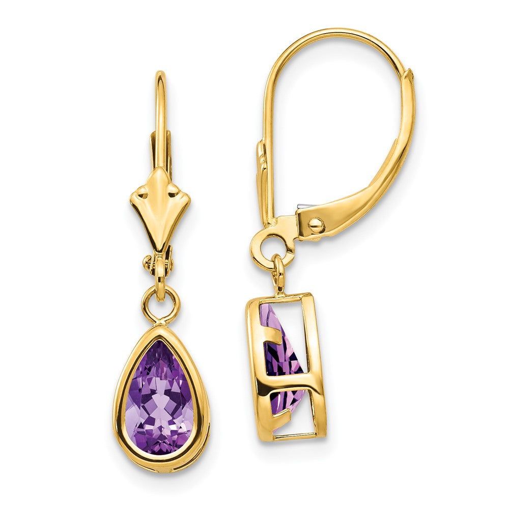 14k Yellow Gold 8x5mm Amethyst Dangle Earrings