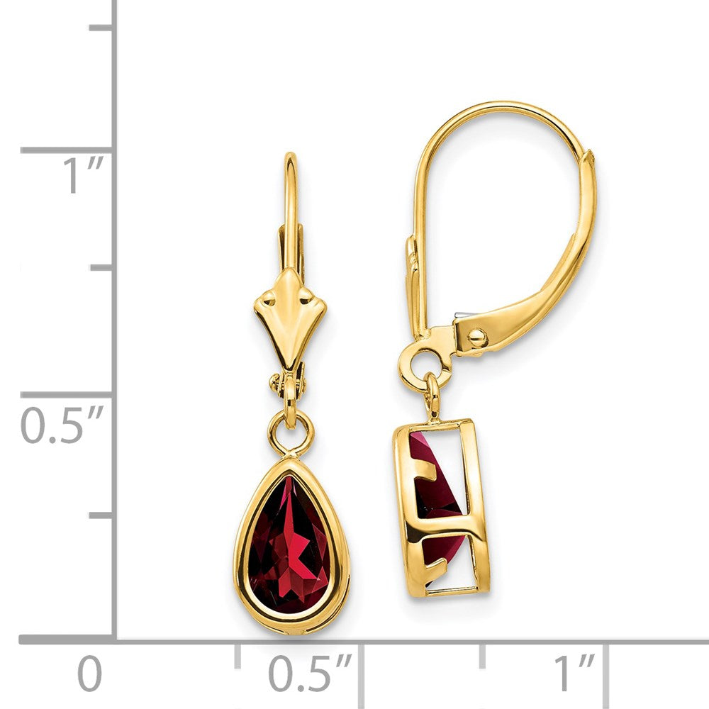 14k Yellow Gold 8x5mm Pear Garnet Leverback Earrings