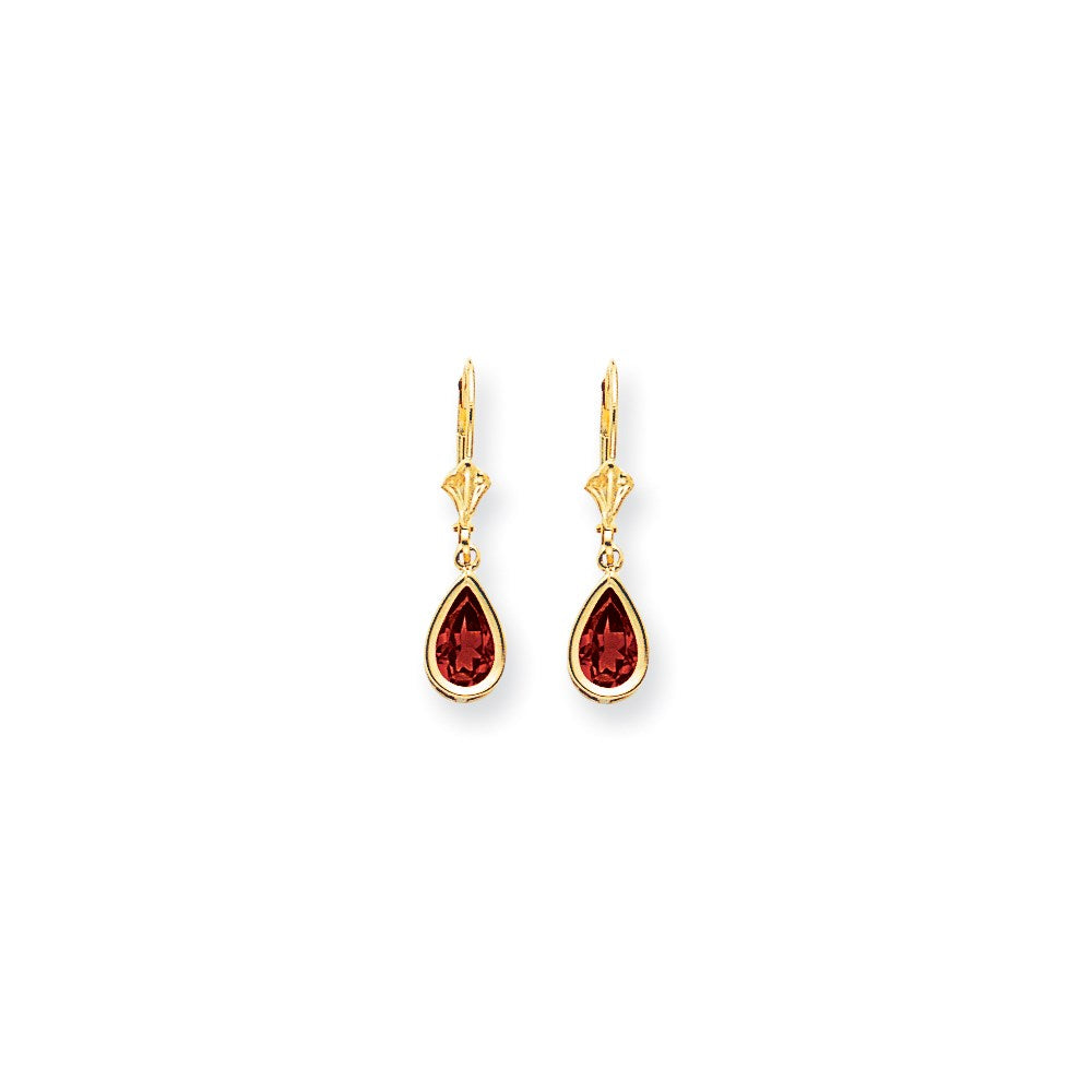 14k Yellow Gold 8x5mm Pear Ruby leverback Earrings