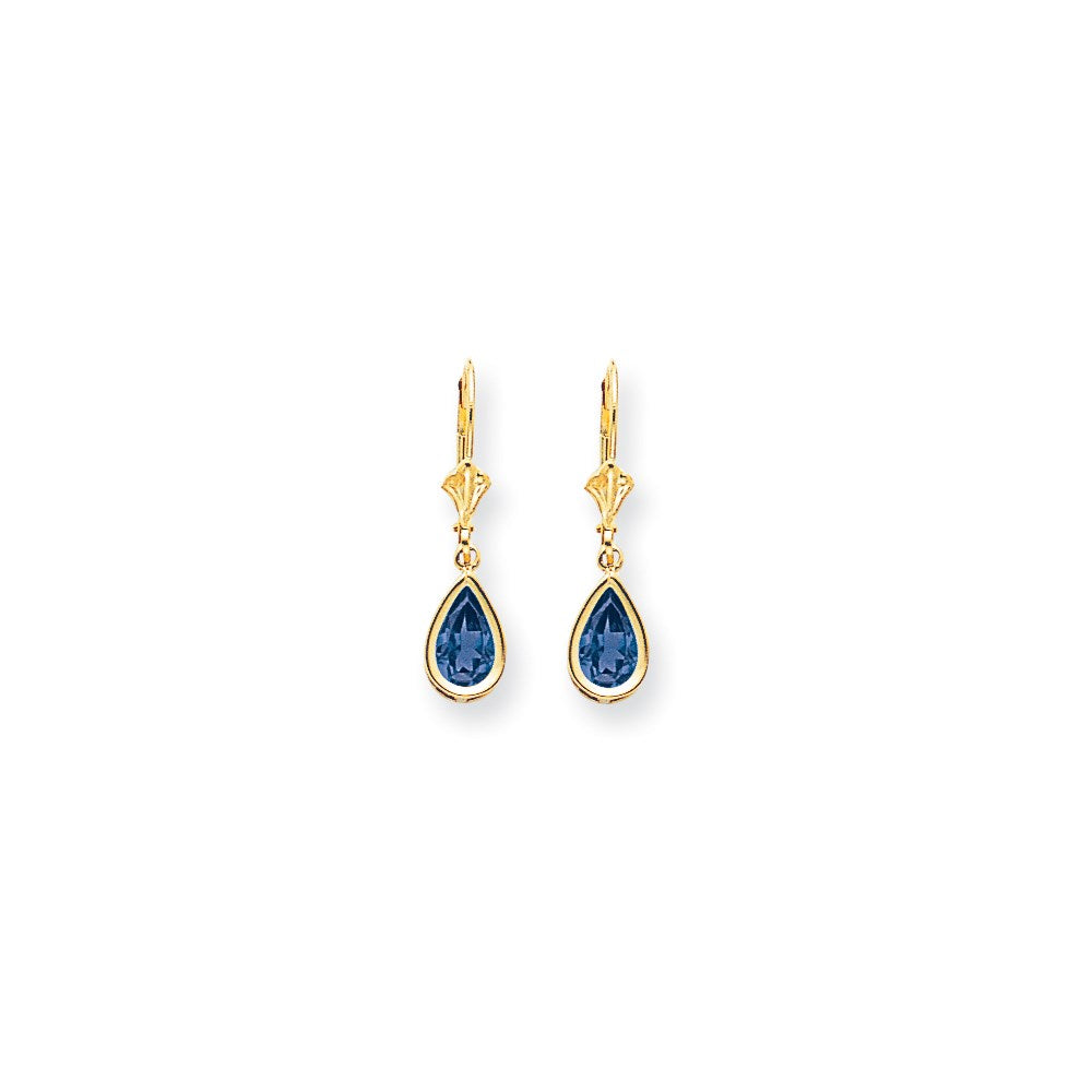 14k Yellow Gold 8x5mm Pear Tanzanite leverback earring