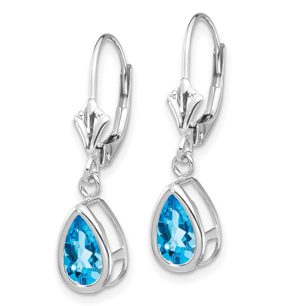 14k White Gold 8x5mm Pear Blue Topaz Leverback Earrings