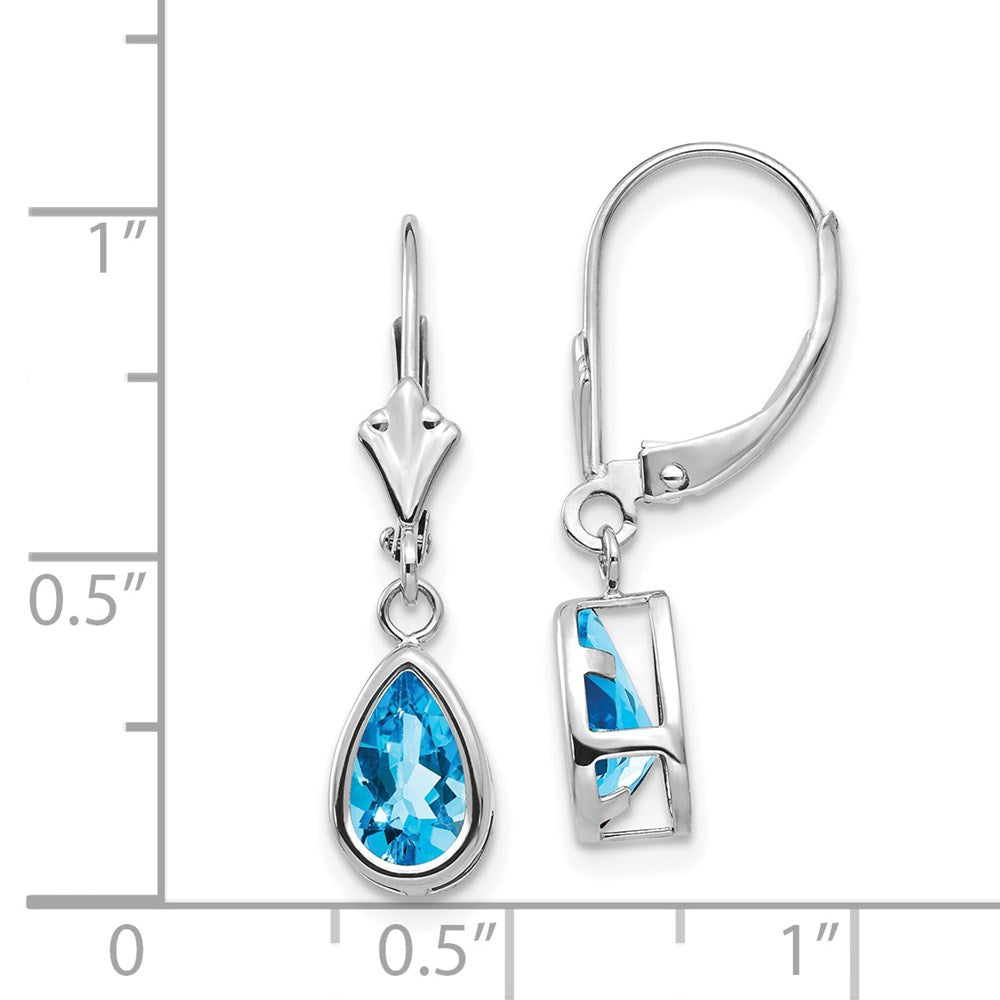 14k White Gold 8x5mm Pear Blue Topaz Leverback Earrings