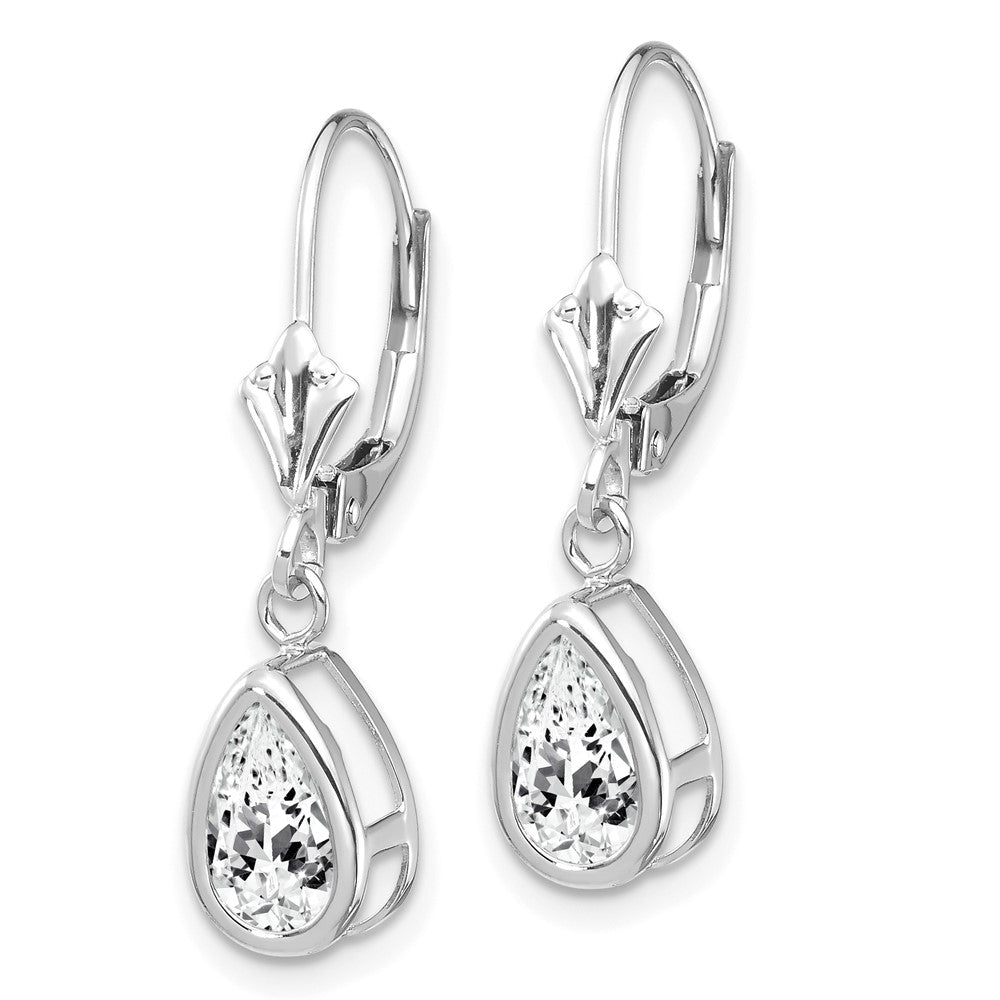 14k White Gold 8x5mm Pear Cubic Zirconia Leverback Earrings