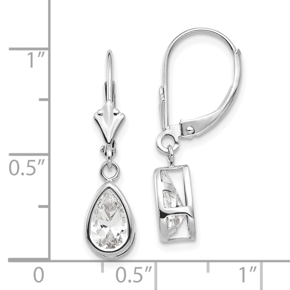 14k White Gold 8x5mm Pear Cubic Zirconia Leverback Earrings