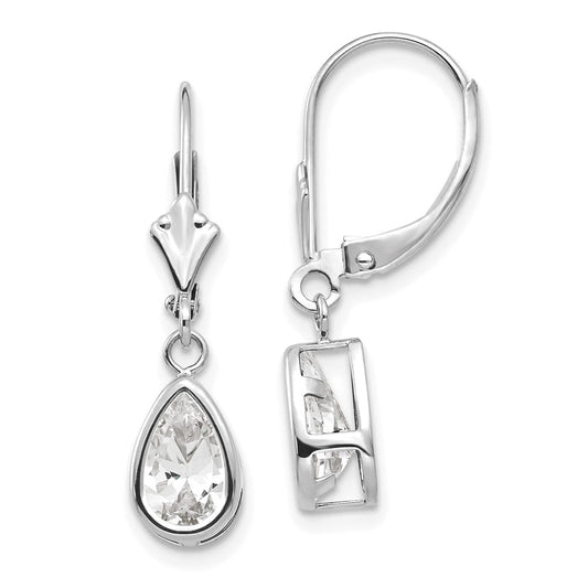 14k White Gold 8x5mm Pear Cubic Zirconia Leverback Earrings