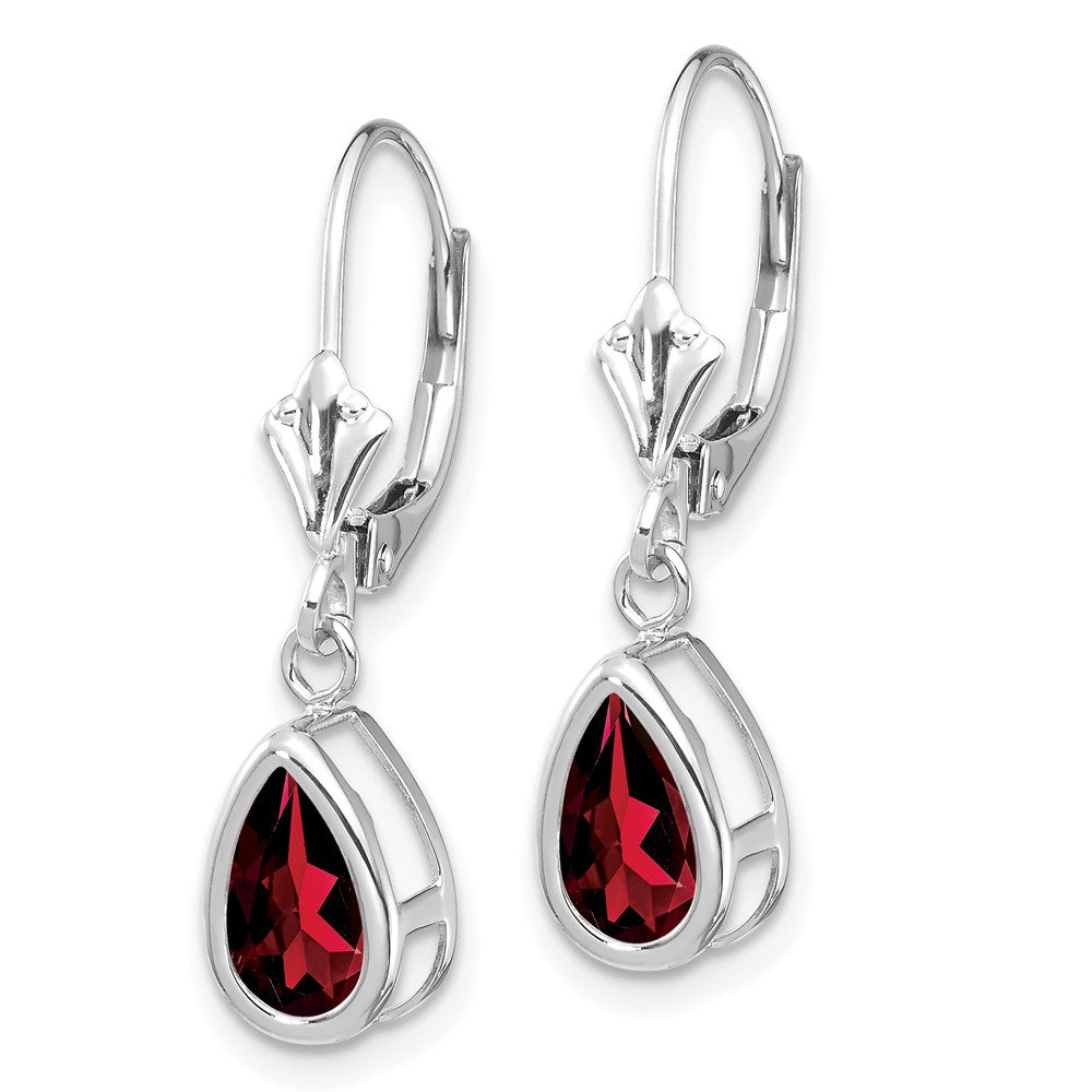 14k White Gold 8x5mm Pear Garnet Leverback Earrings