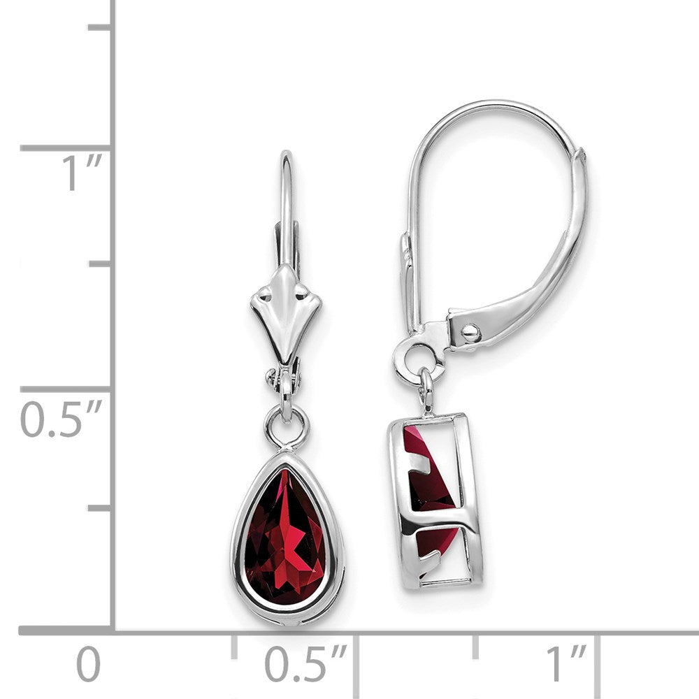 14k White Gold 8x5mm Pear Garnet Leverback Earrings