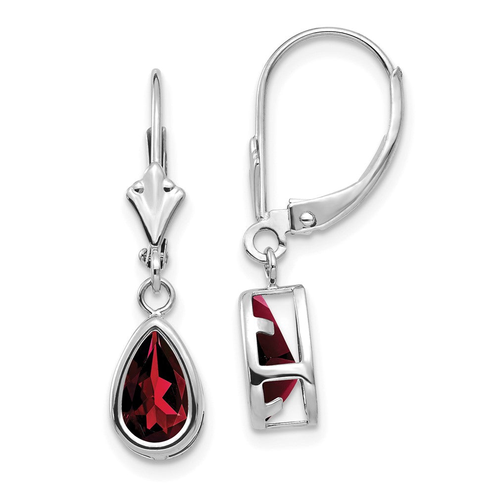 14k White Gold 8x5mm Pear Garnet Leverback Earrings