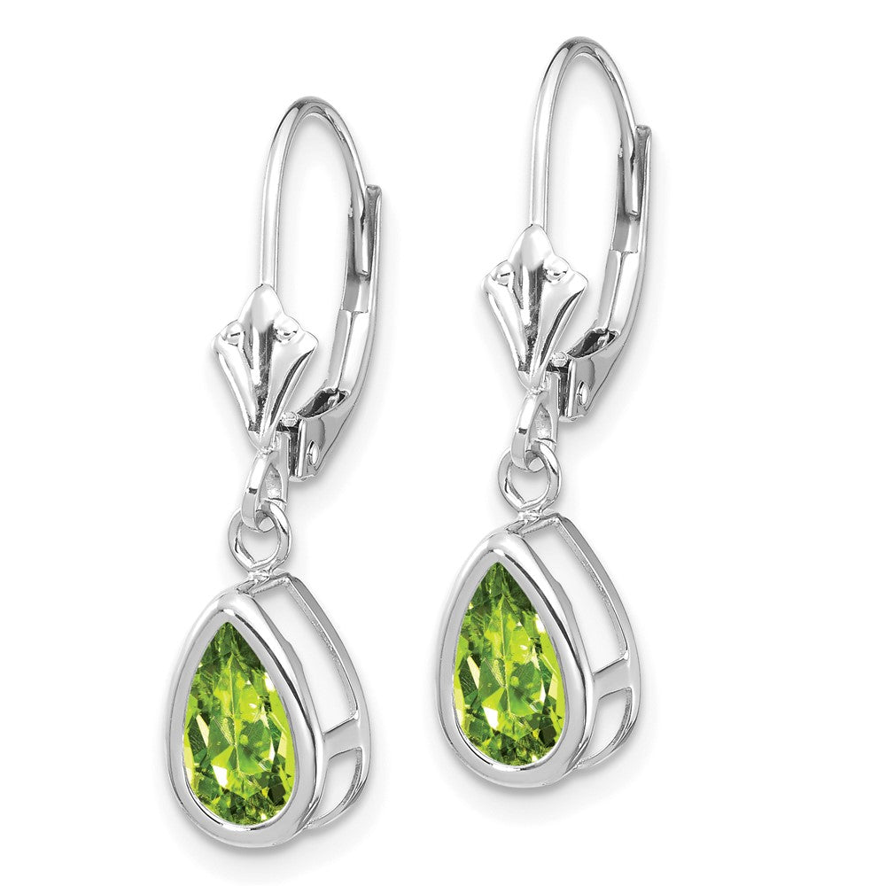 14k White Gold 8x5mm Pear Peridot Leverback Earrings