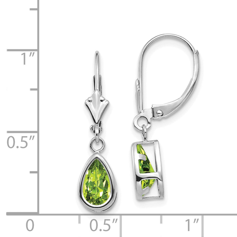 14k White Gold 8x5mm Pear Peridot Leverback Earrings