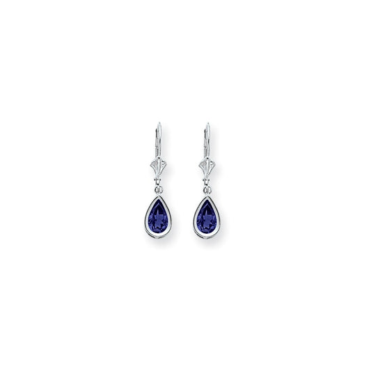 14k White Gold 8x5mm Pear Sapphire leverback Earrings