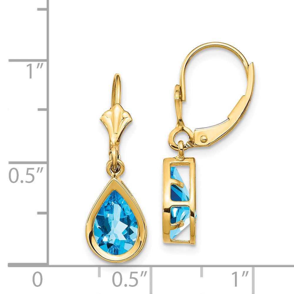 14k Yellow Gold 9x6mm Pear Blue Topaz Leverback Earrings