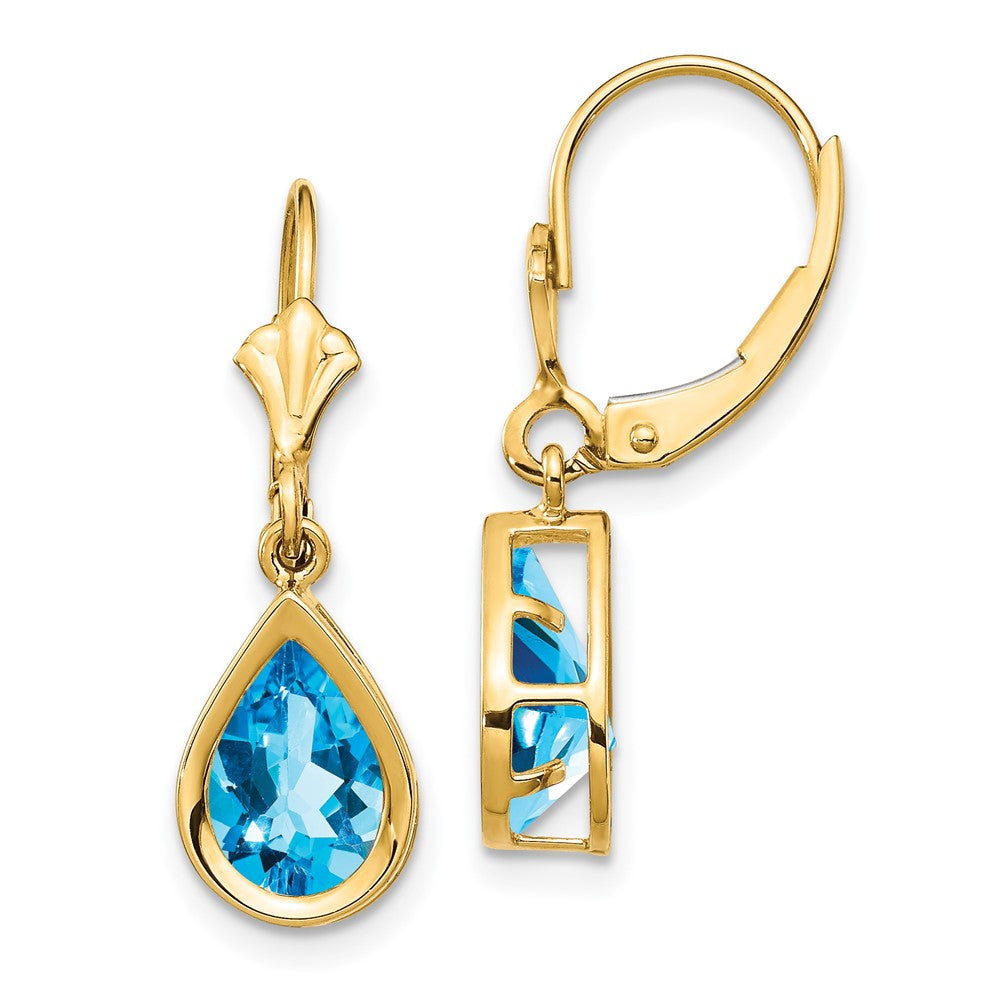 14k Yellow Gold 9x6mm Pear Blue Topaz Leverback Earrings