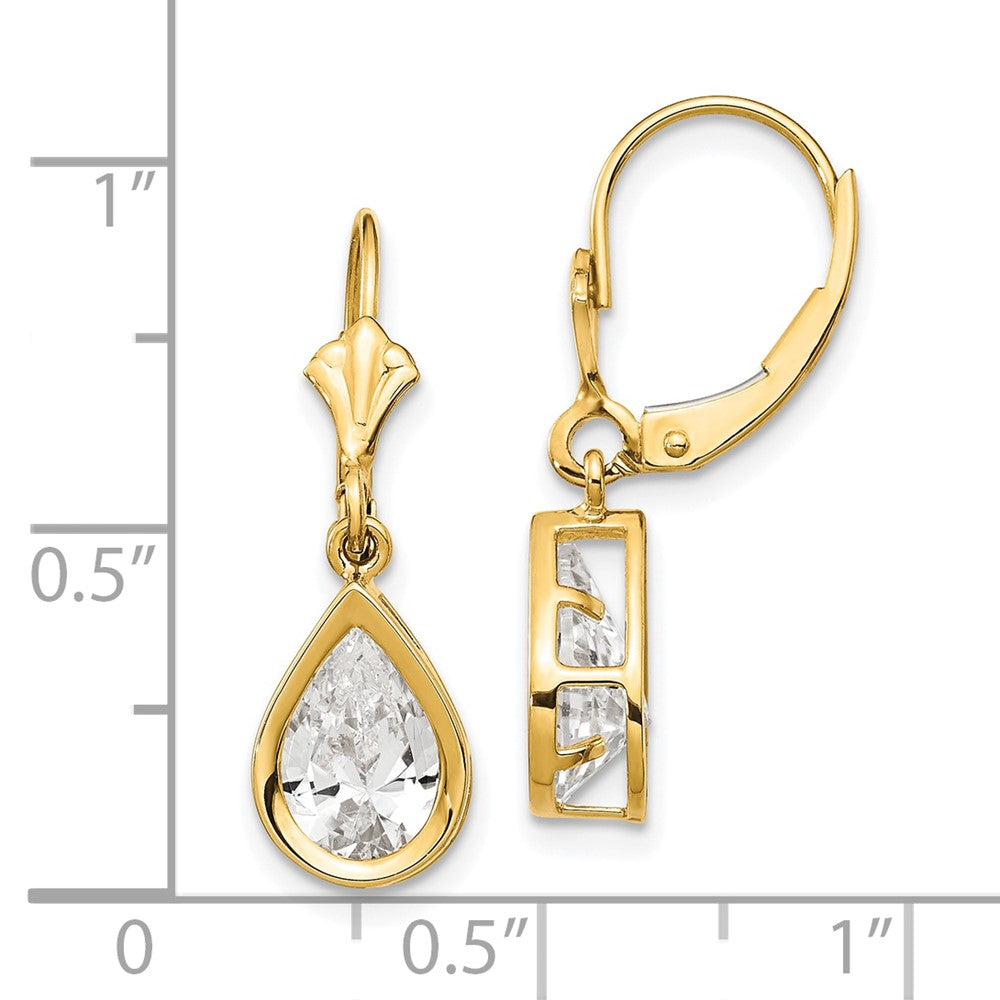 14k Yellow Gold 9x6mm Pear Cubic Zirconia Leverback Earrings