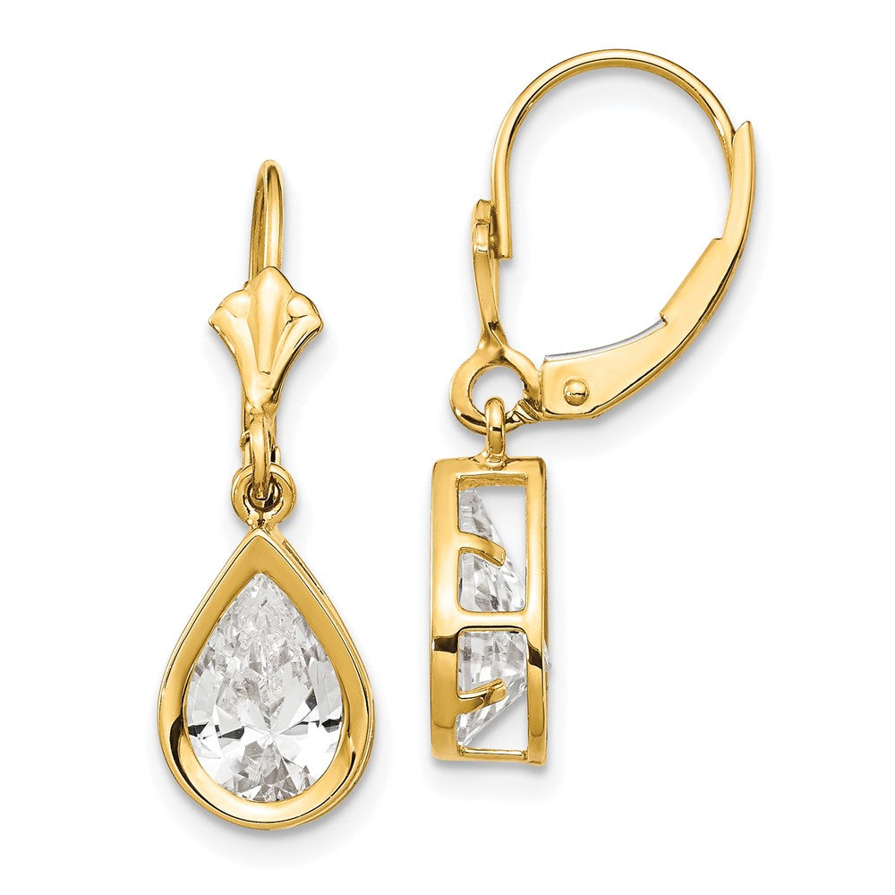 14k Yellow Gold 9x6mm Pear Cubic Zirconia Leverback Earrings