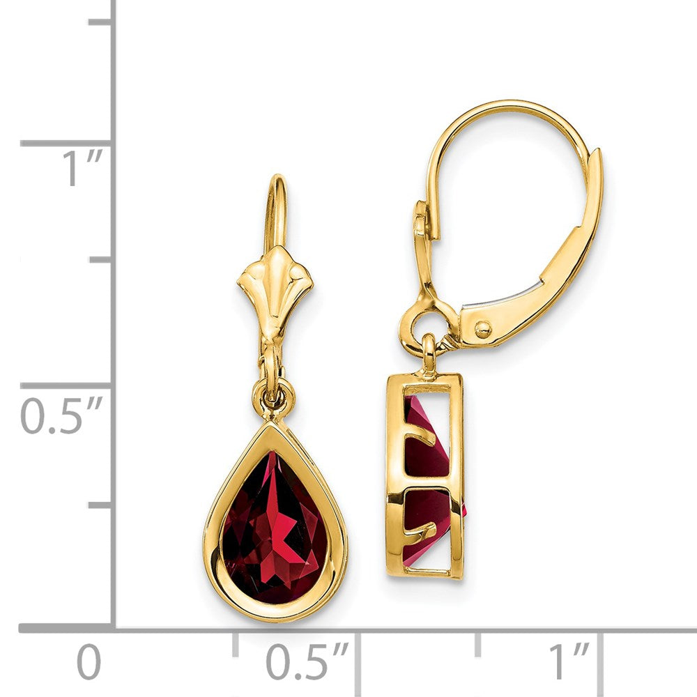 14k Yellow Gold 9x6mm Pear Garnet Leverback Earrings