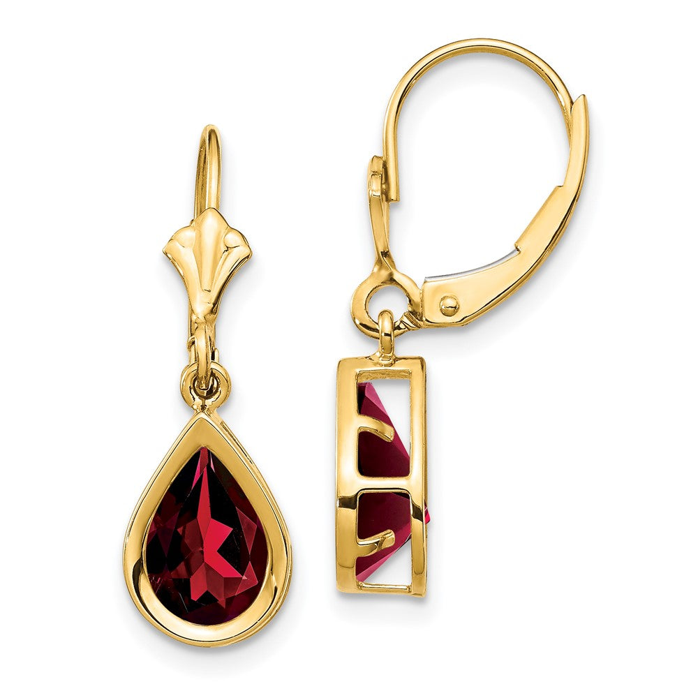 14k Yellow Gold 9x6mm Pear Garnet Leverback Earrings