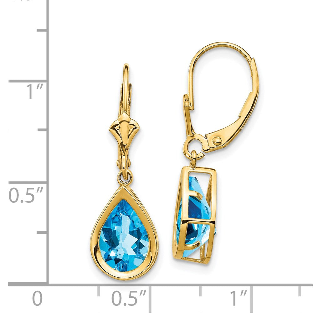 14k Yellow Gold 10x7mm Pear Blue Topaz Leverback Earrings