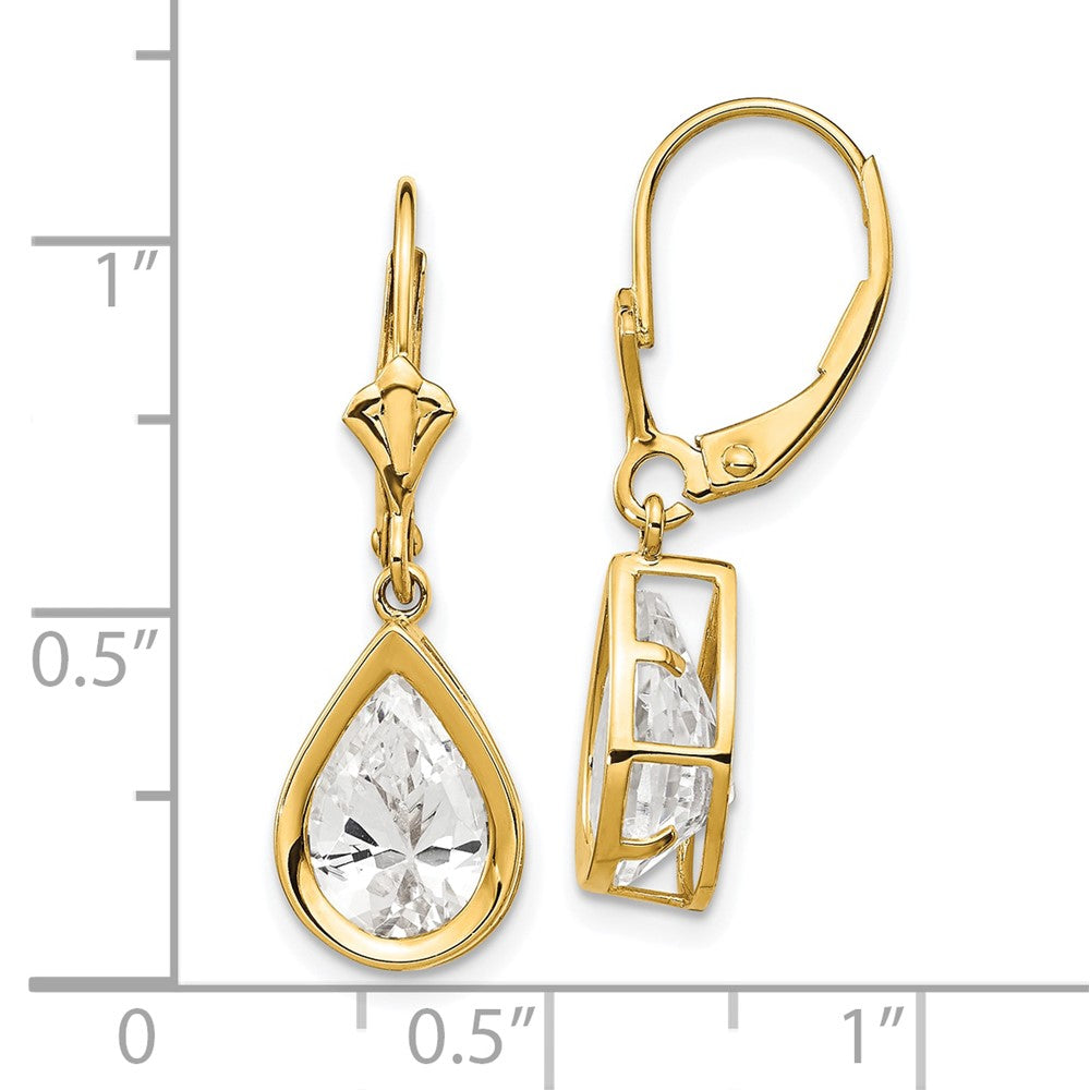 14k Yellow Gold 10x7mm Pear Cubic Zirconia Leverback Earrings