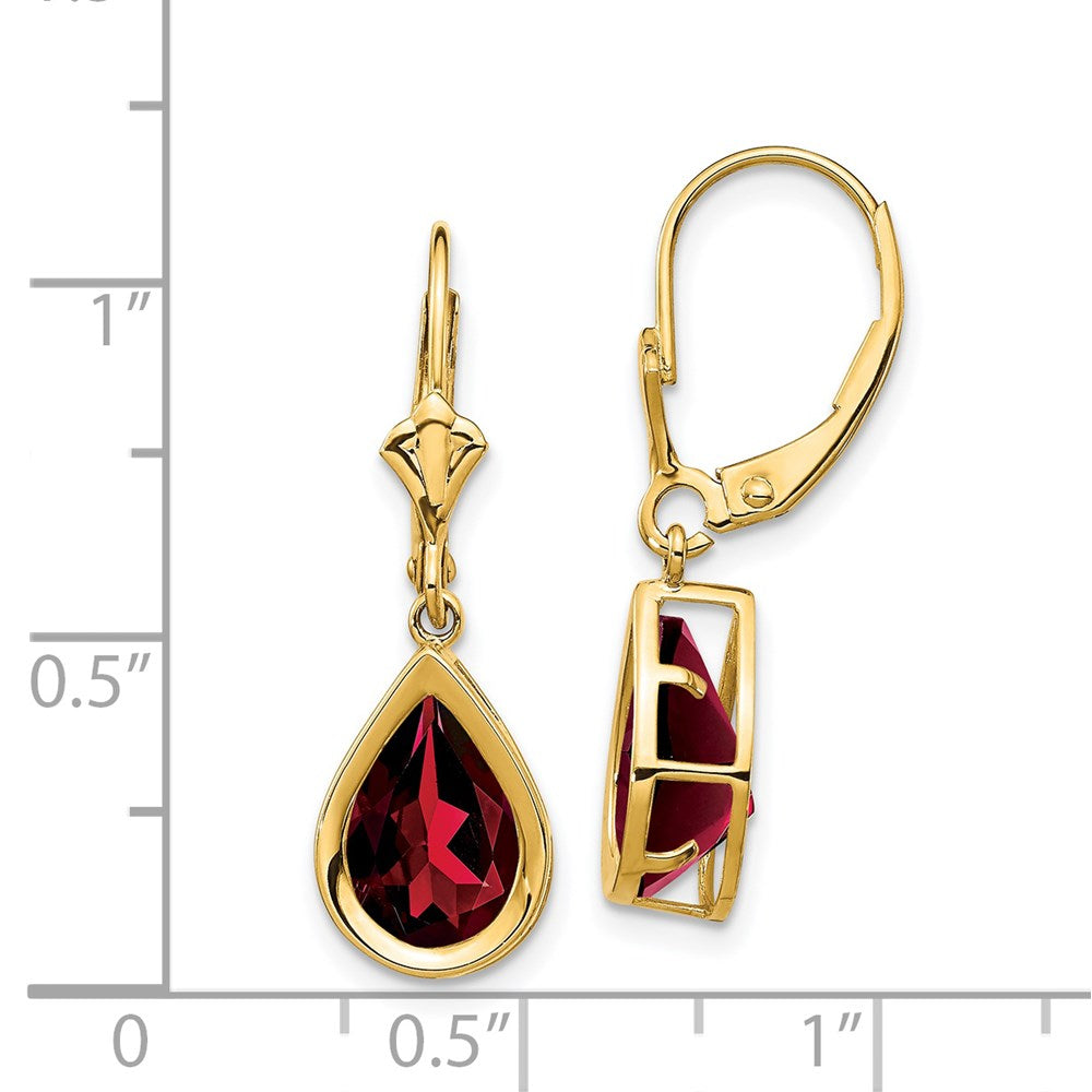 14k Yellow Gold 10x7mm Pear Garnet Leverback Earrings