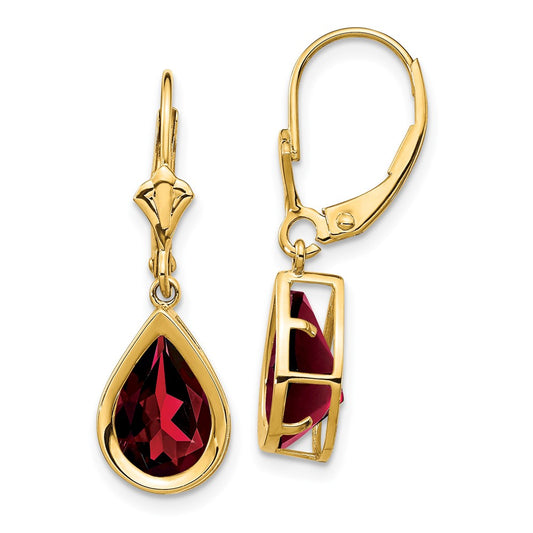 14k Yellow Gold 10x7mm Pear Garnet Leverback Earrings