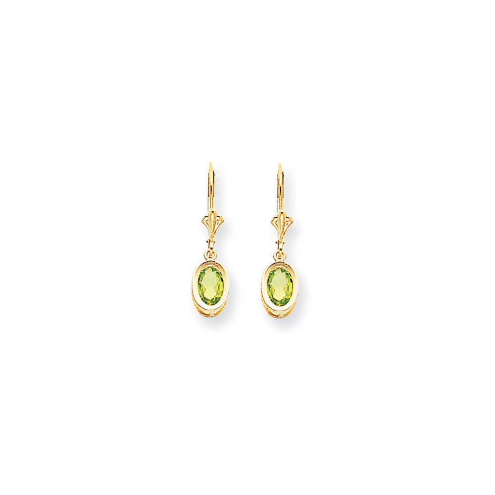 14k Yellow Gold 7x5mm Oval Peridot Checker leverback Earrings