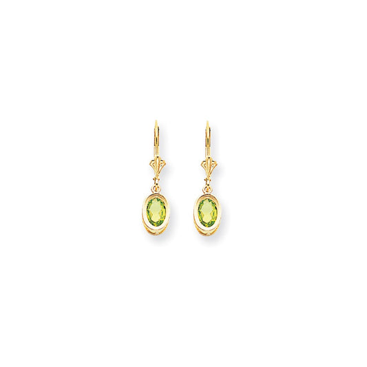 14k Yellow Gold 7x5mm Oval Peridot Checker leverback Earrings