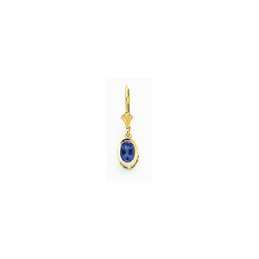 14k Yellow Gold 7x5mm Oval Sapphire leverback Earrings