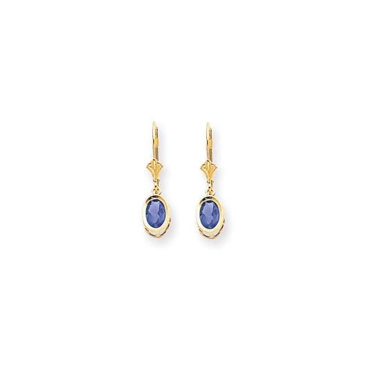 14k Yellow Gold 7x5mm Oval Tanzanite leverback earring