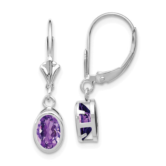 14k White Gold 7x5mm Oval Amethyst Leverback Earrings