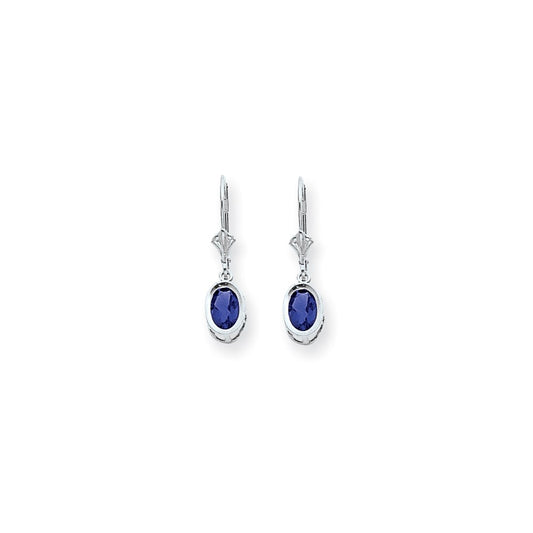 14k White Gold 7x5mm Oval Sapphire leverback Earrings