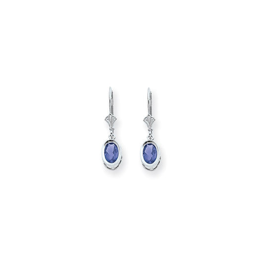 14k White Gold 7x5mm Oval Tanzanite leverback earring