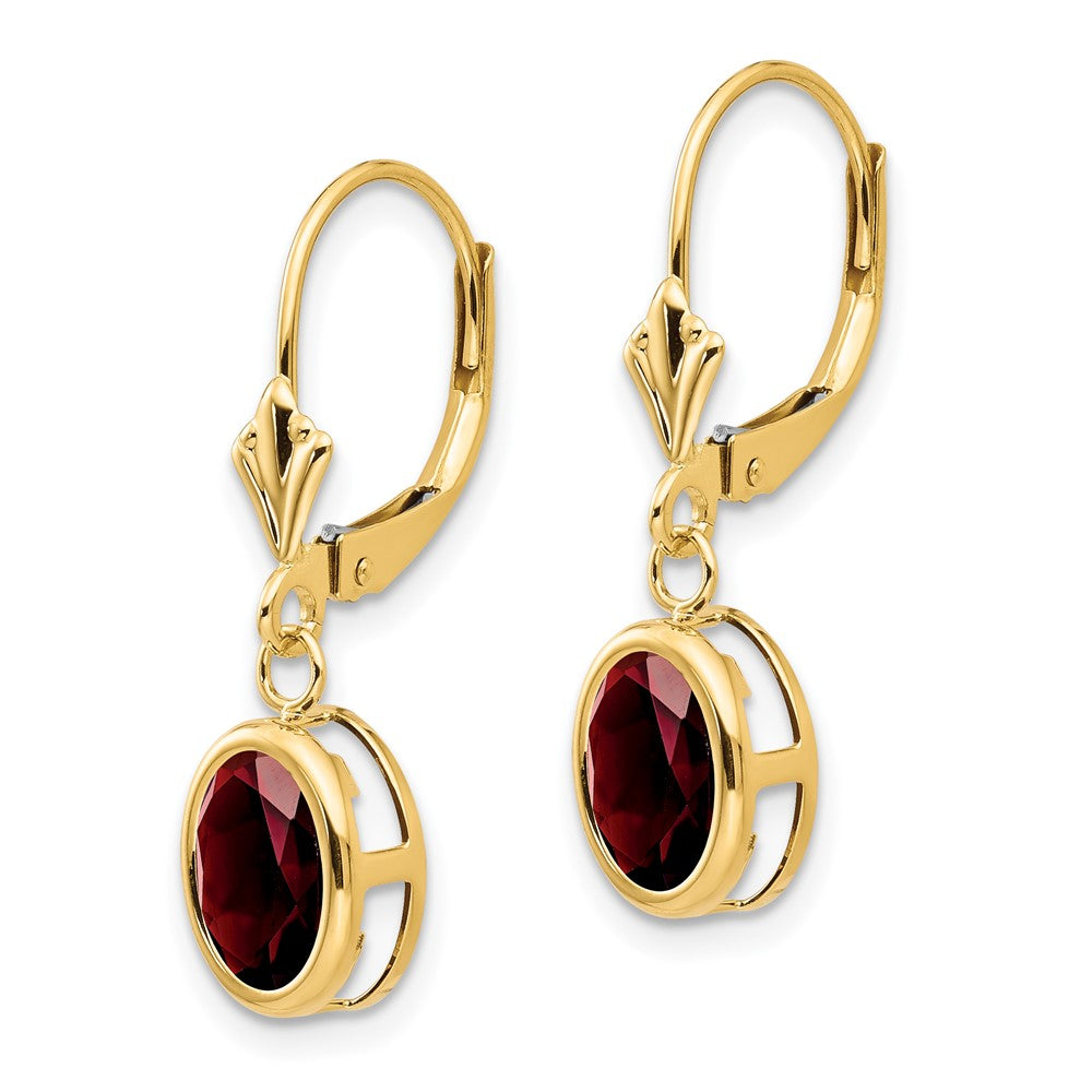 14k Yellow Gold 8x6mm Oval Garnet Leverback Earrings