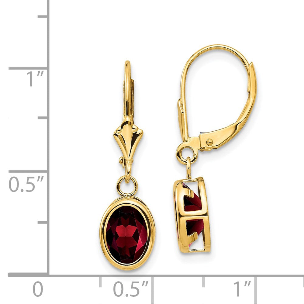 14k Yellow Gold 8x6mm Oval Garnet Leverback Earrings