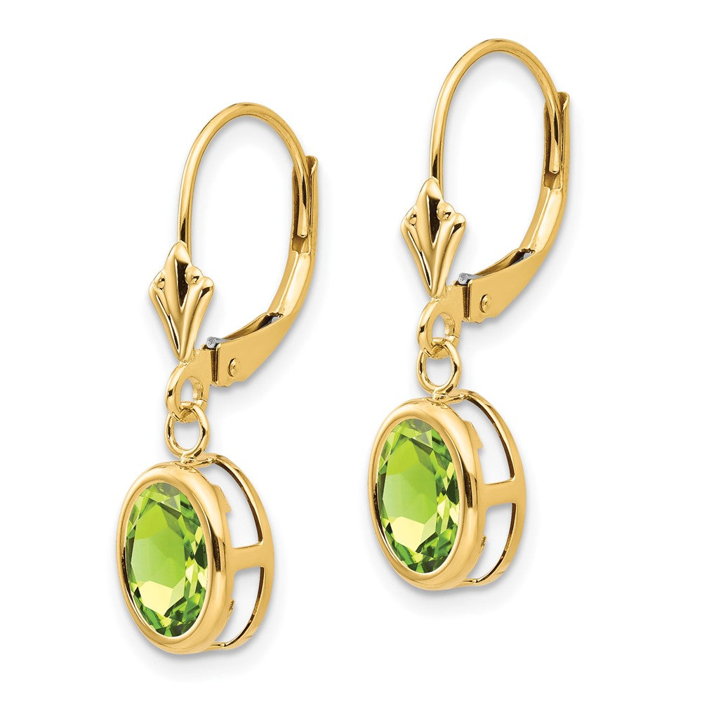 14k Yellow Gold 8x6mm Oval Peridot Leverback Earrings