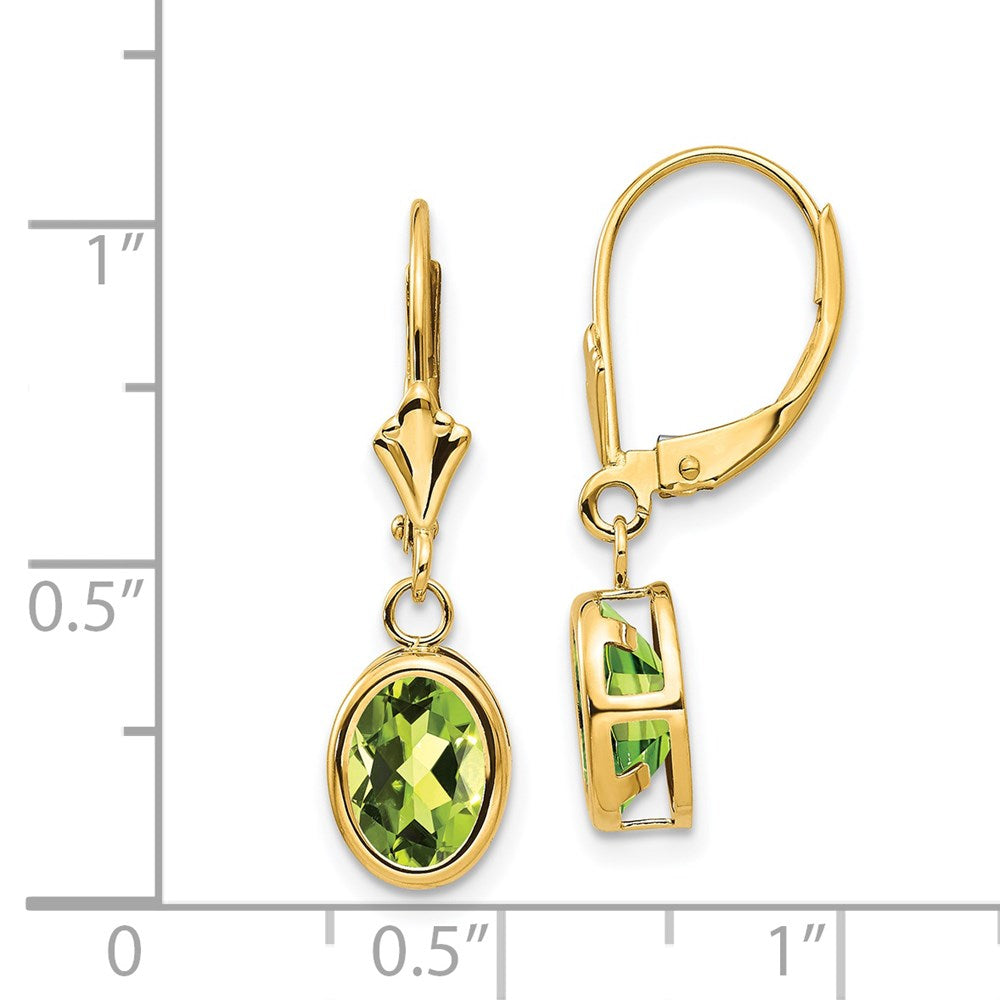 14k Yellow Gold 8x6mm Oval Peridot Leverback Earrings