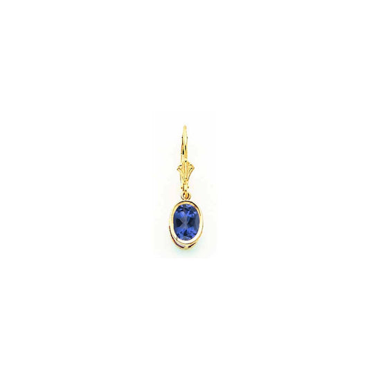 14k Yellow Gold 8x6mm Oval Sapphire leverback Earrings