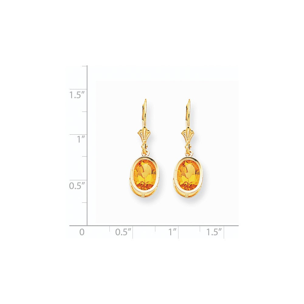 14k Yellow Gold 9x7mm Oval Citrine Leverback Earrings