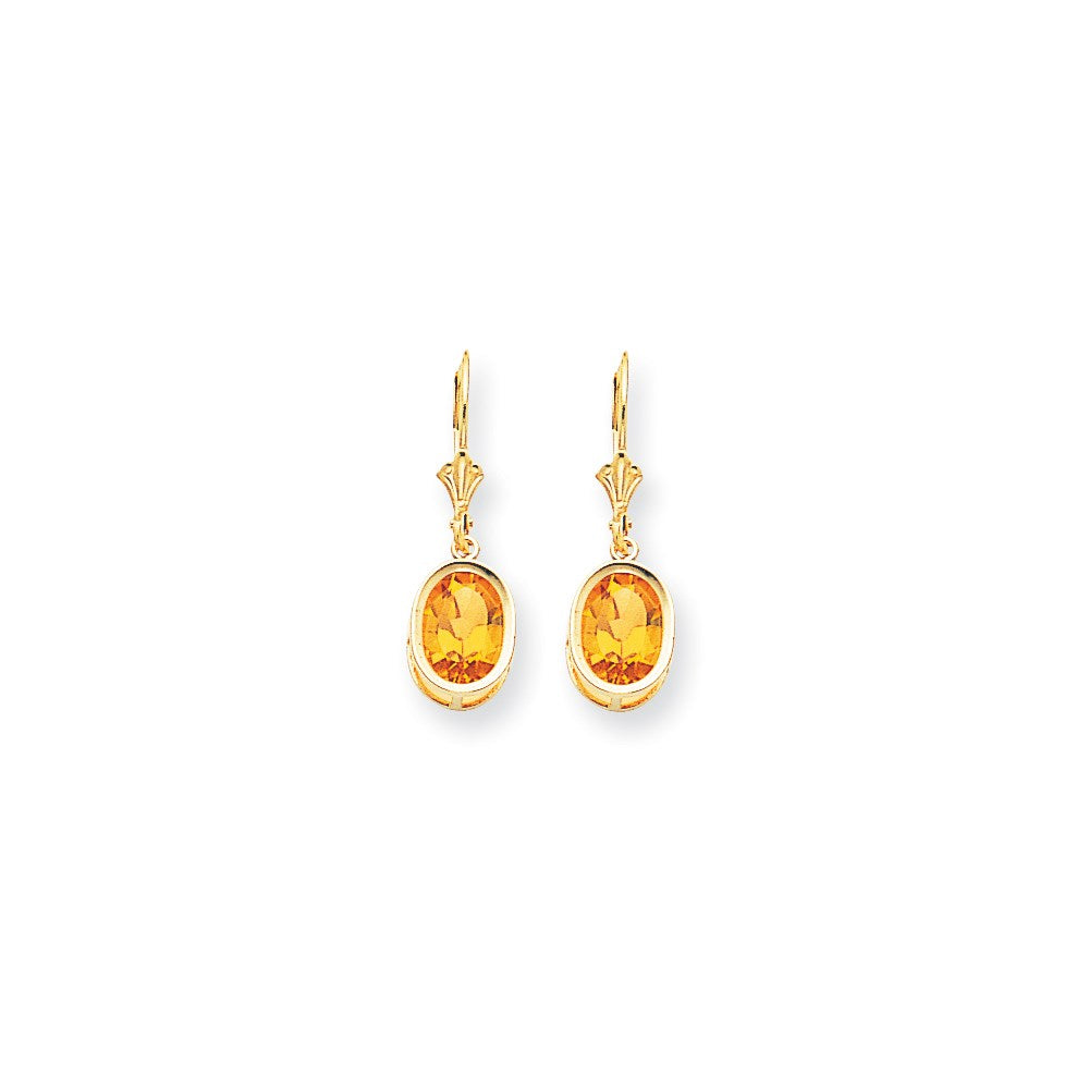 14k Yellow Gold 9x7mm Oval Citrine Leverback Earrings