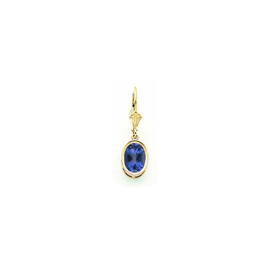 14k Yellow Gold 9x7mm Oval Sapphire leverback Earrings