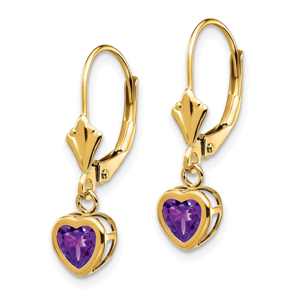 14k Yellow Gold 5mm Heart Amethyst Earrings