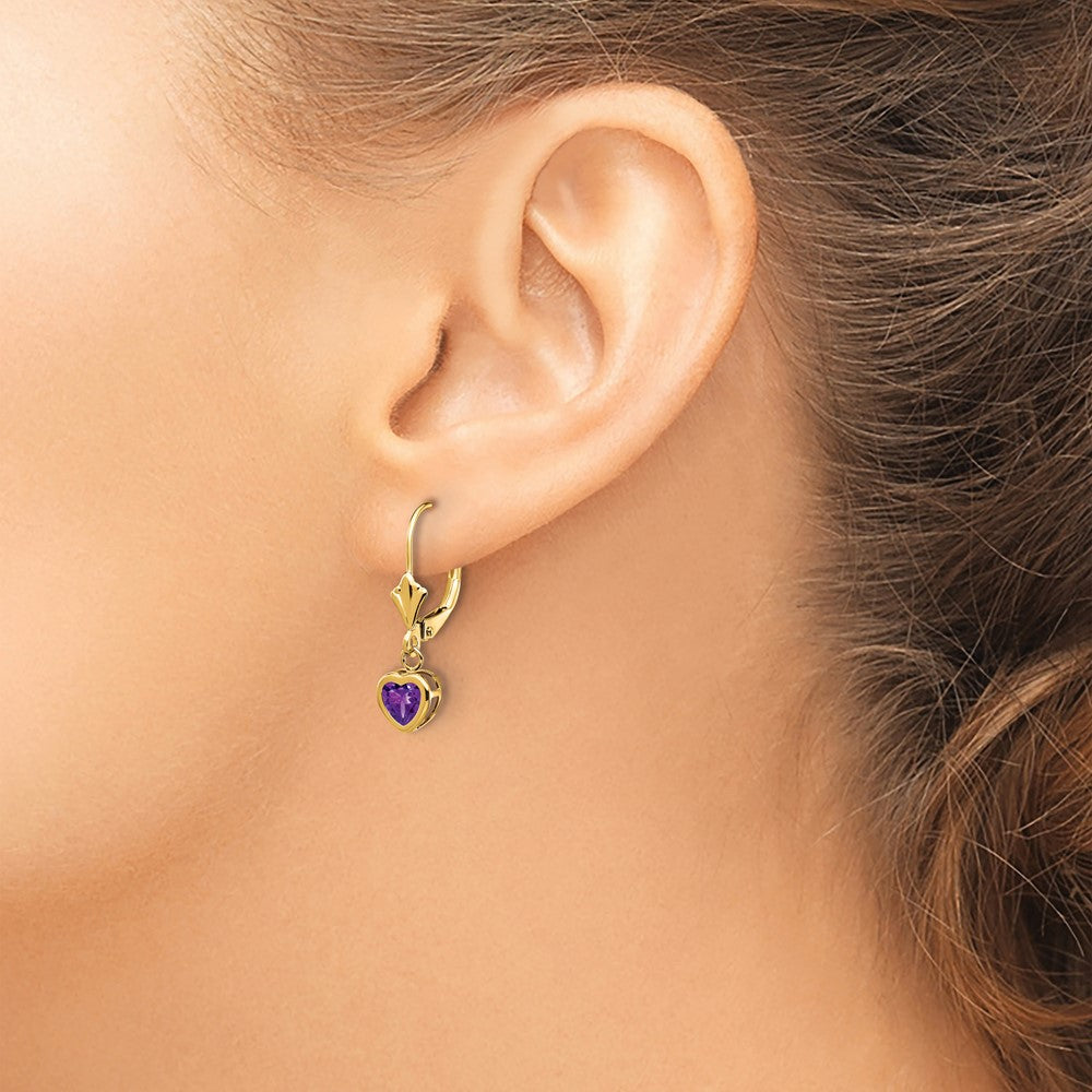 14k Yellow Gold 5mm Heart Amethyst Earrings