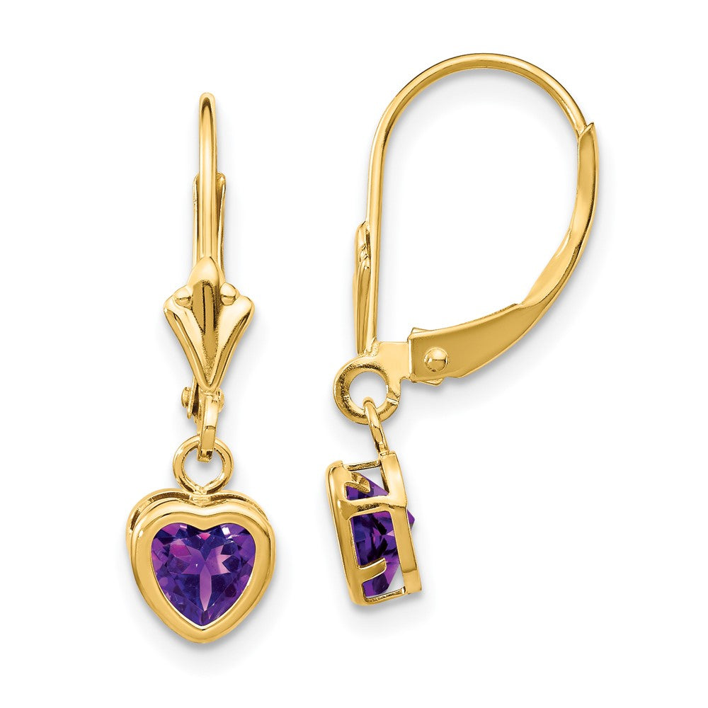 14k Yellow Gold 5mm Heart Amethyst Earrings