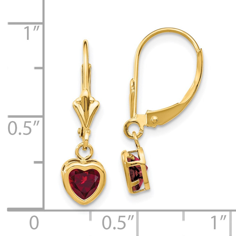 14k Yellow Gold 5mm Heart Created Ruby Earrings