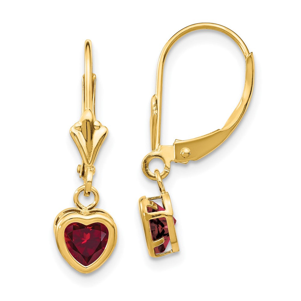 14k Yellow Gold 5mm Heart Created Ruby Earrings