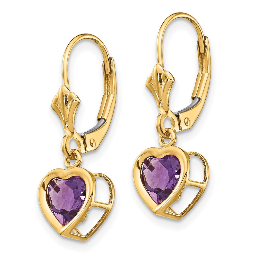 14k Yellow Gold 6mm Heart Amethyst Earrings