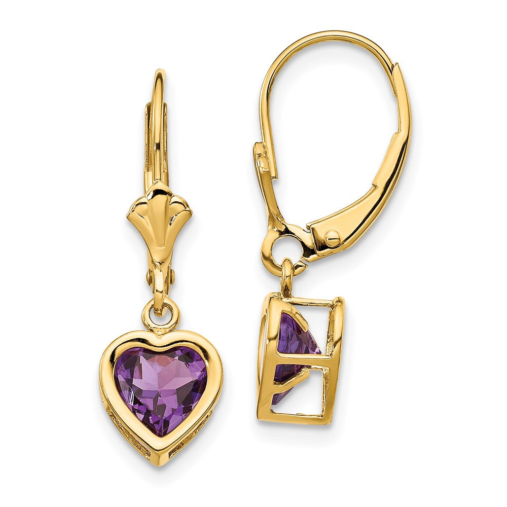 14k Yellow Gold 6mm Heart Amethyst Earrings