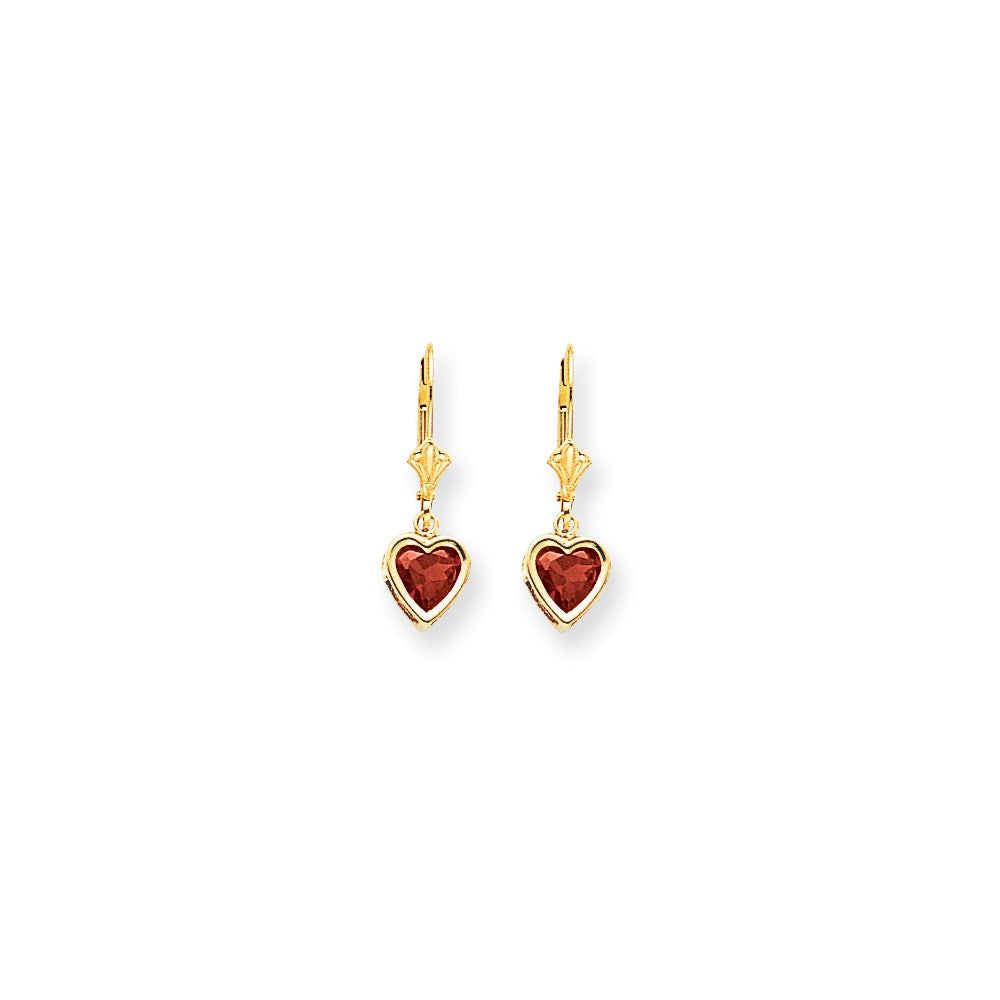 14k Yellow Gold 6mm Heart Created Ruby Earrings