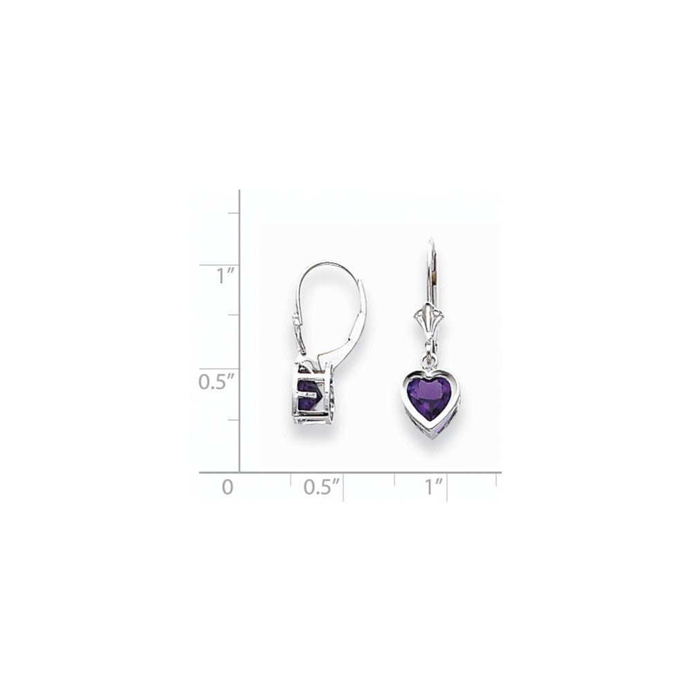 14k White Gold 6mm Heart Amethyst Earrings